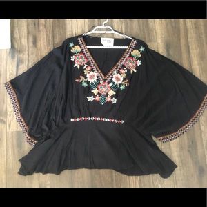 Black Embroidered Wide Sleeved Top